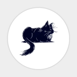 Black Maine Coon Cat Linocut Magnet